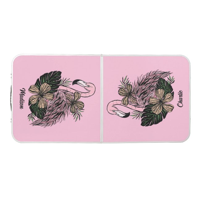 Custom Names Pink Flamingo Beer Pong Table (Top)