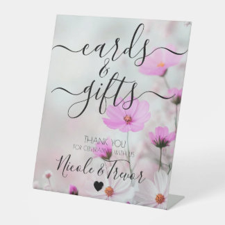Custom Names Pink Flowers Cards & Gifts Pedestal Sign