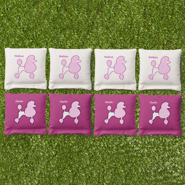 Custom Names Pink Poodle Cornhole Bags (Set)