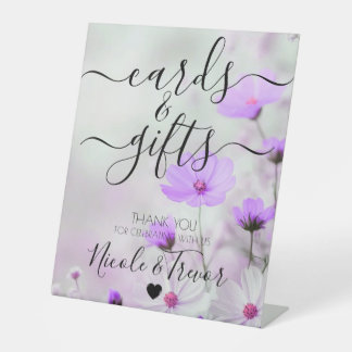 Custom Names Purple Flowers Cards & Gifts Pedestal Sign