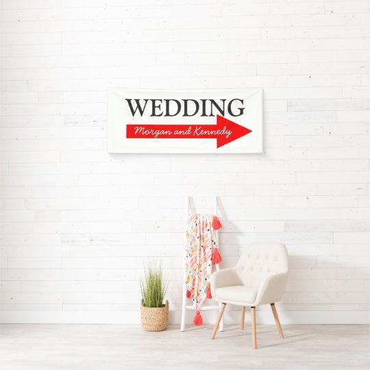 Custom Names Red Arrow Wedding Direction Banner Zazzle Com