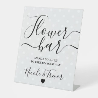 Custom Names Retro Polkadots Grey Flower Bar Pedestal Sign