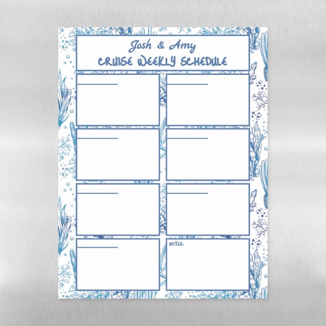 Custom Names Reusable Blue Cruise Weekly Schedule Magnetic Dry Erase Sheet (Vertical)