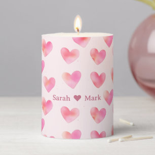 Custom Names Romantic Pink Love Design - Pillar Candle