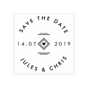 Custom Names Round Modern Minimalist Save The Date Rubber Stamp