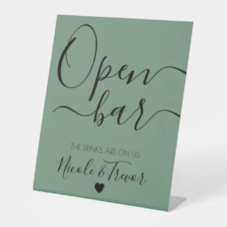 Custom Names Simple Green Personalized Open Bar Pedestal Sign