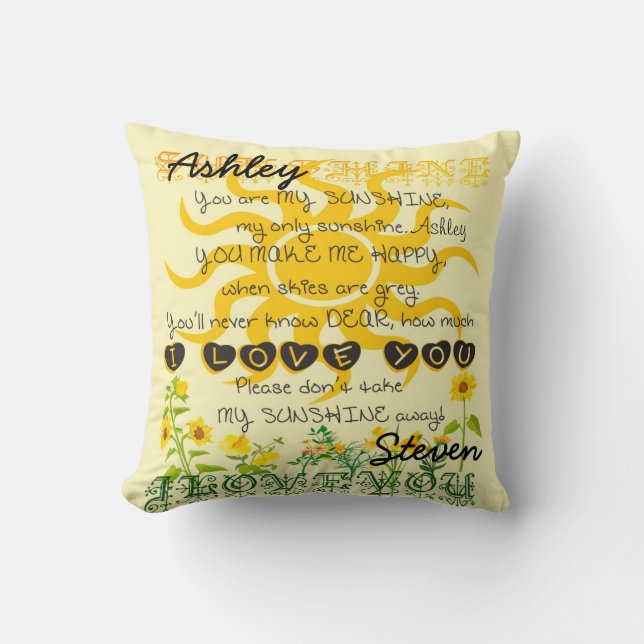 Custom Names Sunshine Gift Throw Pillow (Front)