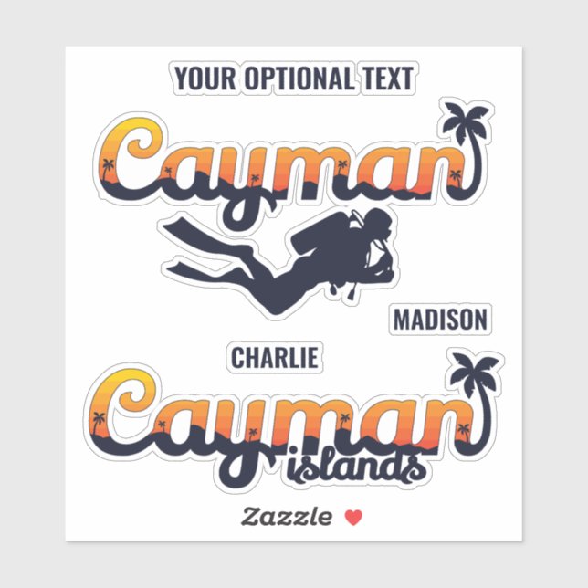 Custom Names & Text Cayman Islands Scuba Diver Sticker (Sheet)