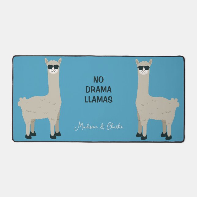 Custom Names, Text & Color Cool Llamas Desk Mat (Front)