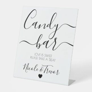 Custom Names White Calligraphy Candy Bar Pedestal Sign