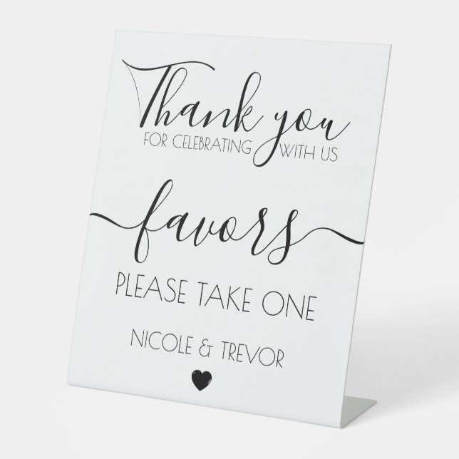 Custom Names White Calligraphy Favors Wedding  Pedestal Sign (Front)