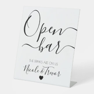 Custom Names White Calligraphy Open Bar Pedestal Sign