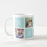 Custom Nana Grandmother 5 Photo Collage Coffee Mug<br><div class="desc">Create a sweet keepsake for grandma with this simple design that features five of your favorite Instagram photos, arranged in a collage layout with alternating squares in pastel mint green, spelling out "Nana" with a heart in the last square. Personalize with favorite photos of her grandchildren for a treasured gift...</div>