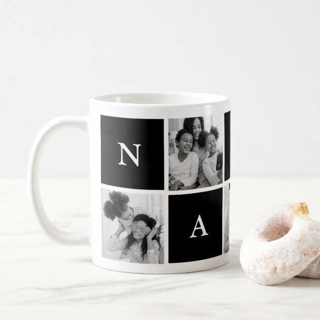 Custom Nanny Grandmother 5 Photo Collage Coffee Mug (With Donut)