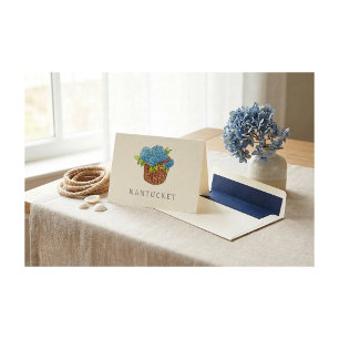 Custom Nantucket Basket Blue Hydrangeas Folded Note Card
