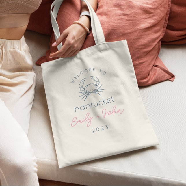 custom Nantucket wedding welcome crab tote bag (Creator Uploaded)