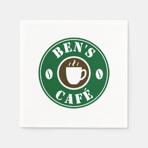 Custom napkins with coffee cup and beans logo