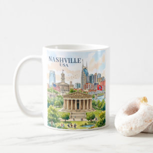 Custom Nashville Tennessee USA Colorful Watercolor Coffee Mug