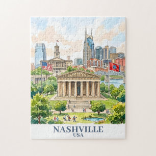 Custom Nashville Tennessee USA Colorful Watercolor Jigsaw Puzzle