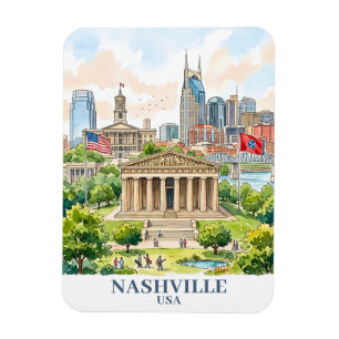 Custom Nashville Tennessee USA Colorful Watercolor Magnet