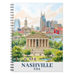 Custom Nashville Tennessee USA Colorful Watercolor Notebook