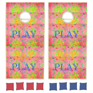 Custom Natural I love to eat love and play family Cornhole Set