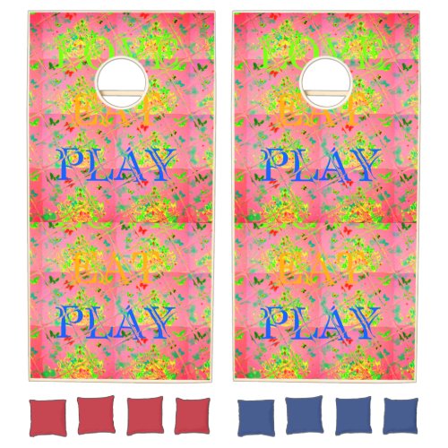 Custom Natural I love to eat love and play family Cornhole Set