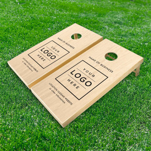 Custom Natural Wood Grain Business Logo Cornhole Set