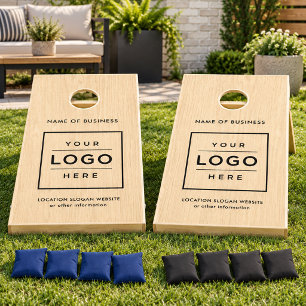 Custom Natural Wood Grain Business Logo Cornhole Set