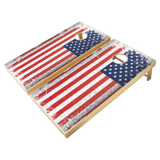 Custom Natural Wood Usa flag Cornhole Set (Angled)