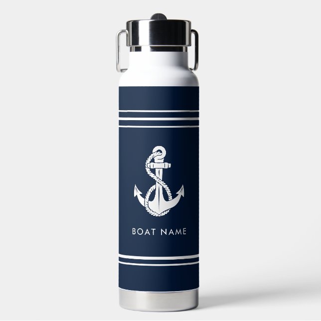 Custom Nautical Anchor and Boat Name Water Bottle (Front)