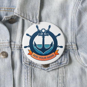 Custom Nautical Anchor and Ocean Lover Vacation Button