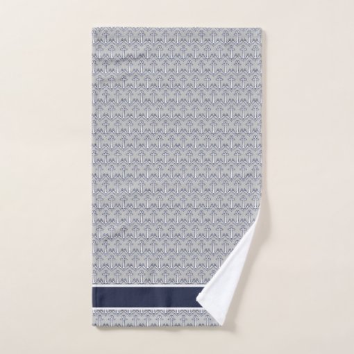 Custom Nautical Anchor Bathroom Navy Blue Gray Bath Towel Set | Zazzle