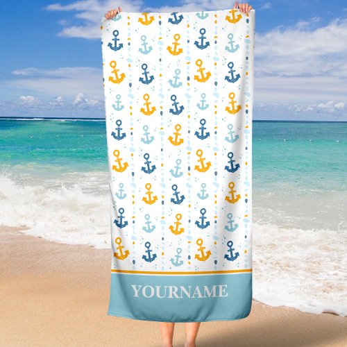 Custom Nautical Anchor Bathroom Ocean Beach Towel