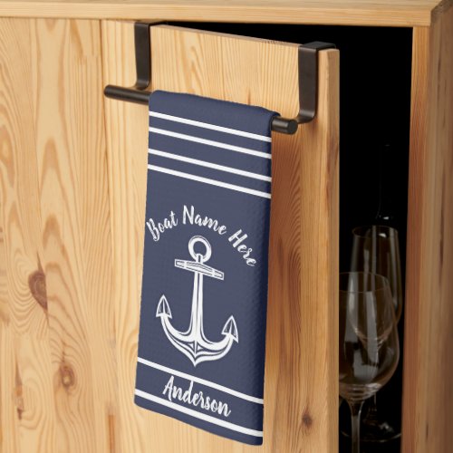Custom Nautical Anchor  Bathroom Ocean Navy Blue B Kitchen Towel