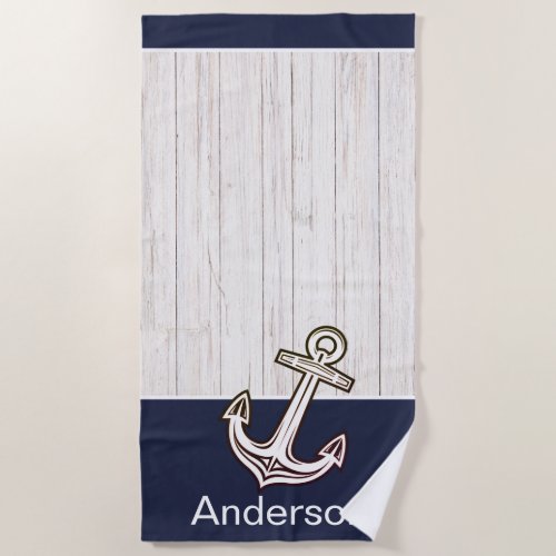 Custom Nautical Anchor  Bathroom Ocean Navy Blue   Beach Towel