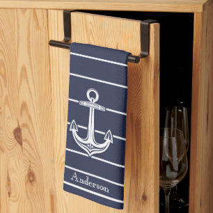 Custom Nautical Anchor Bathroom Ocean Navy Blue Kitchen Towel