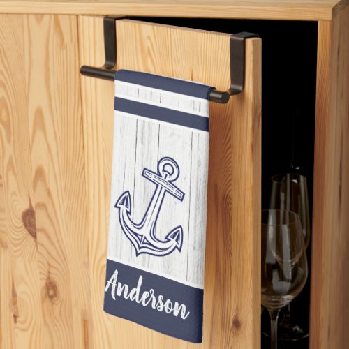 Custom Nautical Anchor  Bathroom Ocean Navy Blue  Kitchen Towel