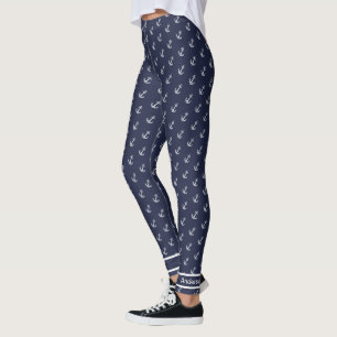 Custom Nautical Anchor Bathroom Ocean Navy Blue L Leggings