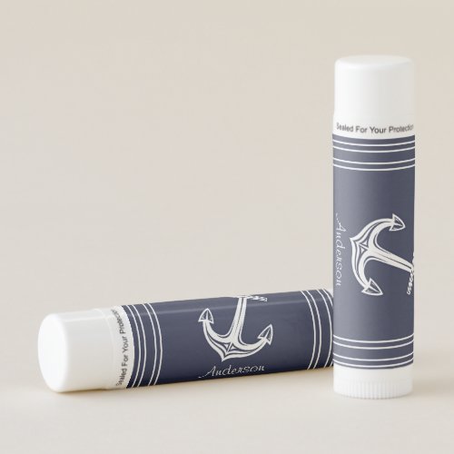 Custom Nautical Anchor  Bathroom Ocean Navy Blue Lip Balm
