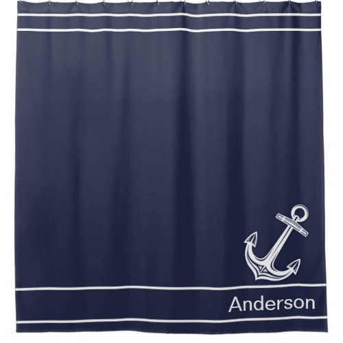 Custom Nautical Anchor  Bathroom Ocean Navy Blue   Shower Curtain
