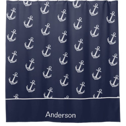 Custom Nautical Anchor  Bathroom Ocean Navy Blue  Shower Curtain