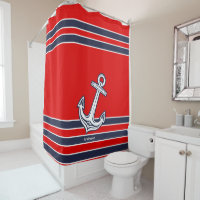 Custom Nautical Anchor Bathroom Navy Blue Coral Bath Towel Set