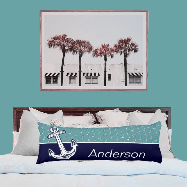 Custom Nautical Anchor Bathroom Teal Navy Blue   Body Pillow (Creator Uploaded)