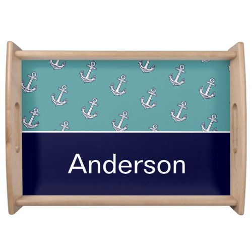 Custom Nautical Anchor Bathroom Teal Navy Blue  Serving Tray