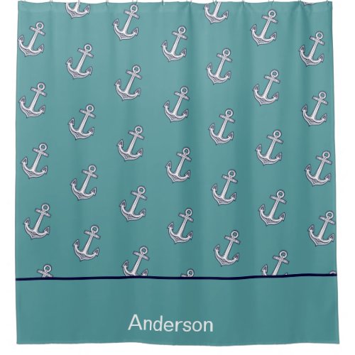 Custom Nautical Anchor Bathroom Teal Navy Blue  Sh Shower Curtain