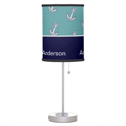 Custom Nautical Anchor Bathroom Teal Navy Blue Table Lamp