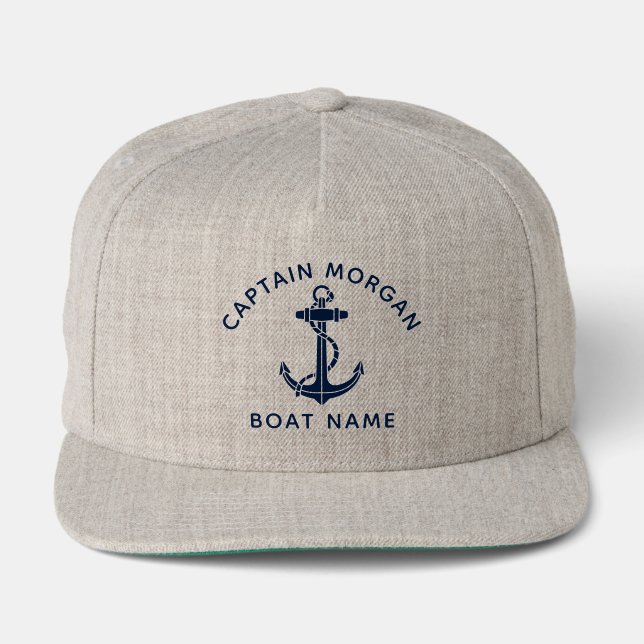 Custom Nautical Anchor Boat Captain Snap Back Hat (Front)