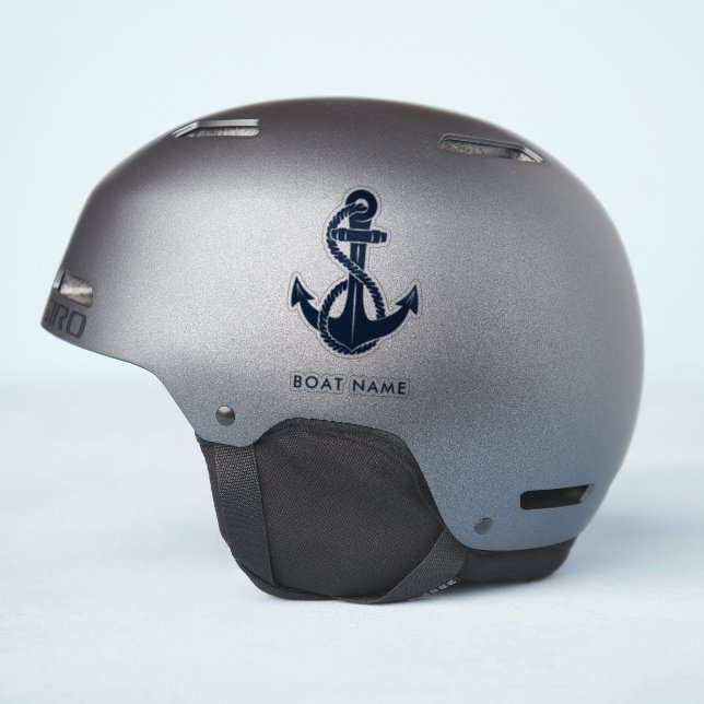 Custom Nautical Anchor Boat Name Navy Blue Sticker (Helmet Side)