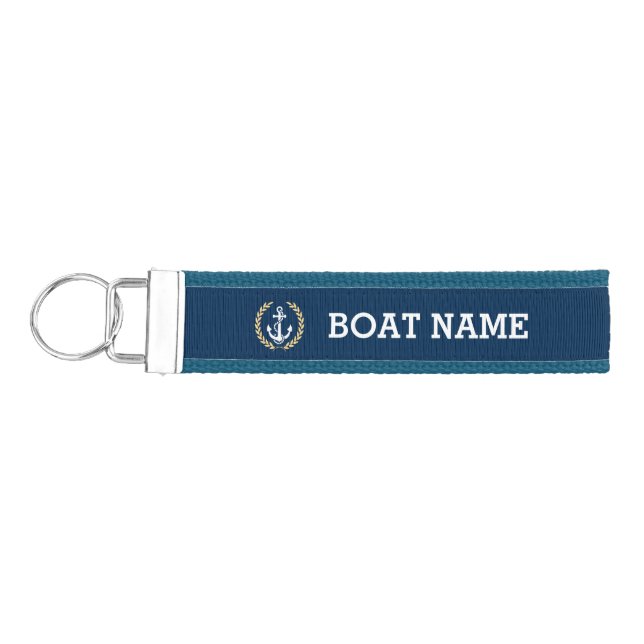 Custom Nautical Anchor Boat Name Wrist Keychain (Keys on Left)